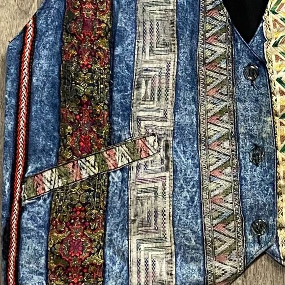 DD Designs Vintage Patchwork Striped Vest Size Small Retro Dapper - Picture 3 of 6
